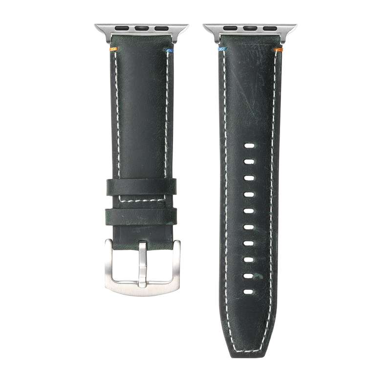 Stitched Genuine Leather Watch Band For Apple Watch 42mm / 41mm / 40mm / 38mm(Pull Up Leather Black)