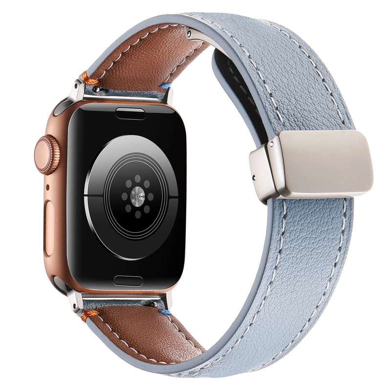 Magnetic Buckle Stitched Genuine Leather Watch Band For Apple Watch 42mm / 41mm / 40mm / 38mm(Pink)