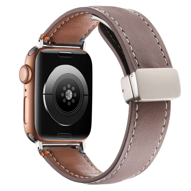 Magnetic Buckle Stitched Genuine Leather Watch Band For Apple Watch 42mm / 41mm / 40mm / 38mm(Pink)