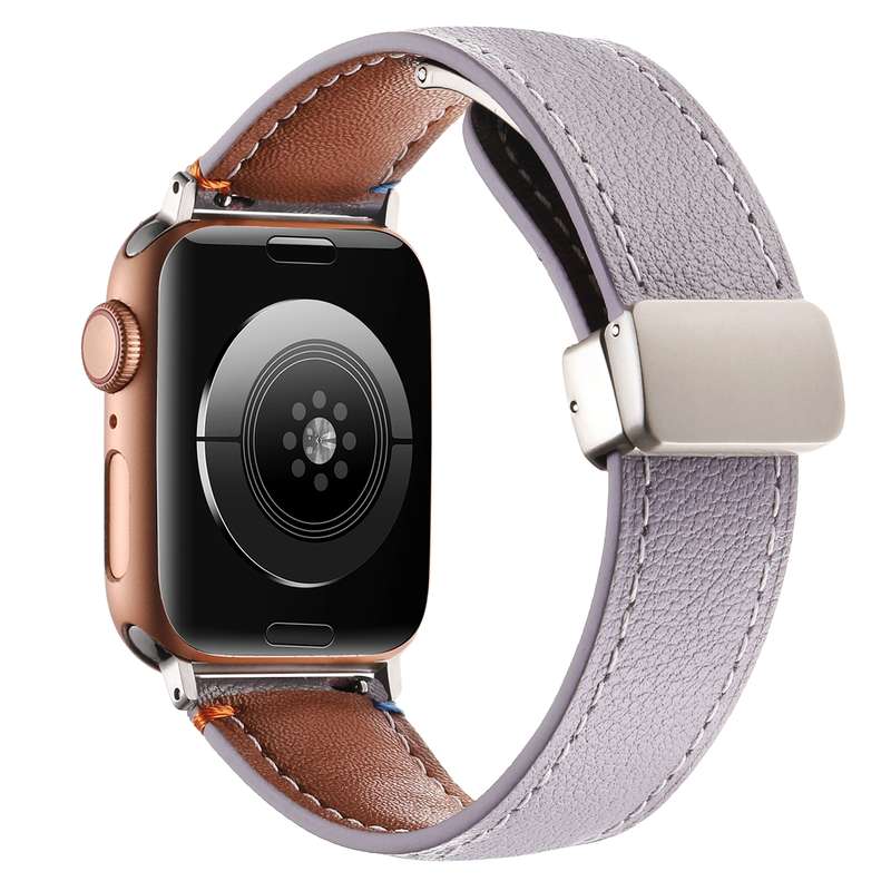 Magnetic Buckle Stitched Genuine Leather Watch Band For Apple Watch 42mm / 41mm / 40mm / 38mm(Pink)