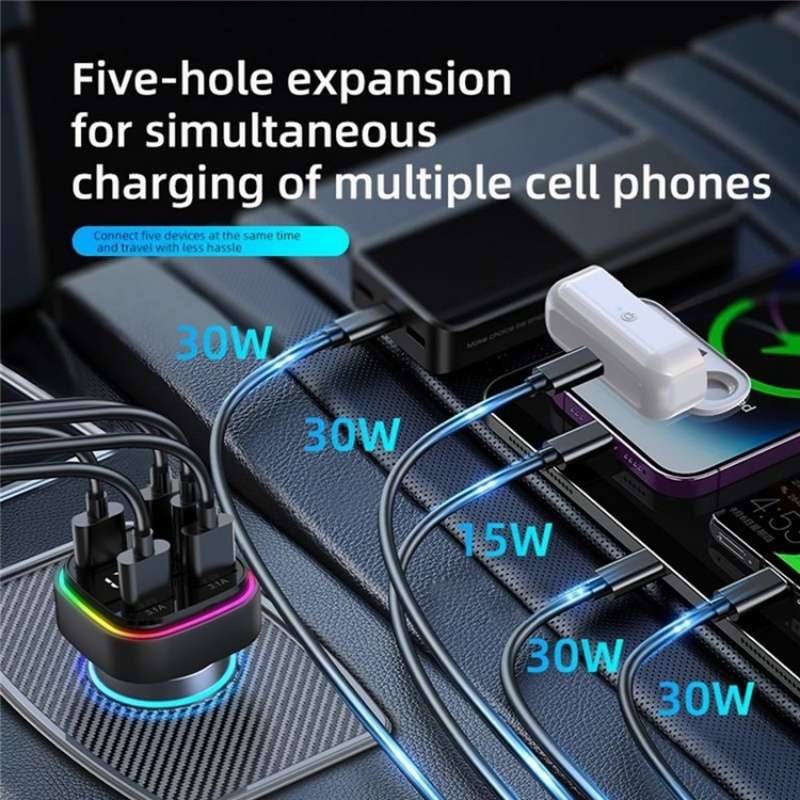 K34 With LED Display 5 Port USB Car Charger Cigarette Lighter Adapter