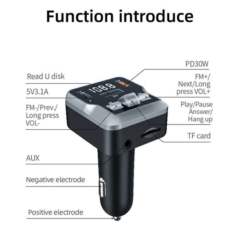 C64 MP3 Music Player Bluetooth 5.3 PD 30W Car Charger Handsfree Calling Audio Receiver