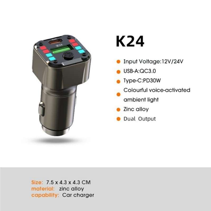 K24 Dual Ports Car Charging Adapter Car Charger PD 30W QC 3.0 Super Charger