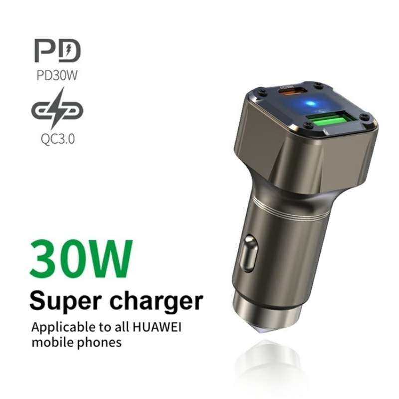 K25 Fast Charging Metal Window Breaker Car Charger Adapter PD 30W Super Charger