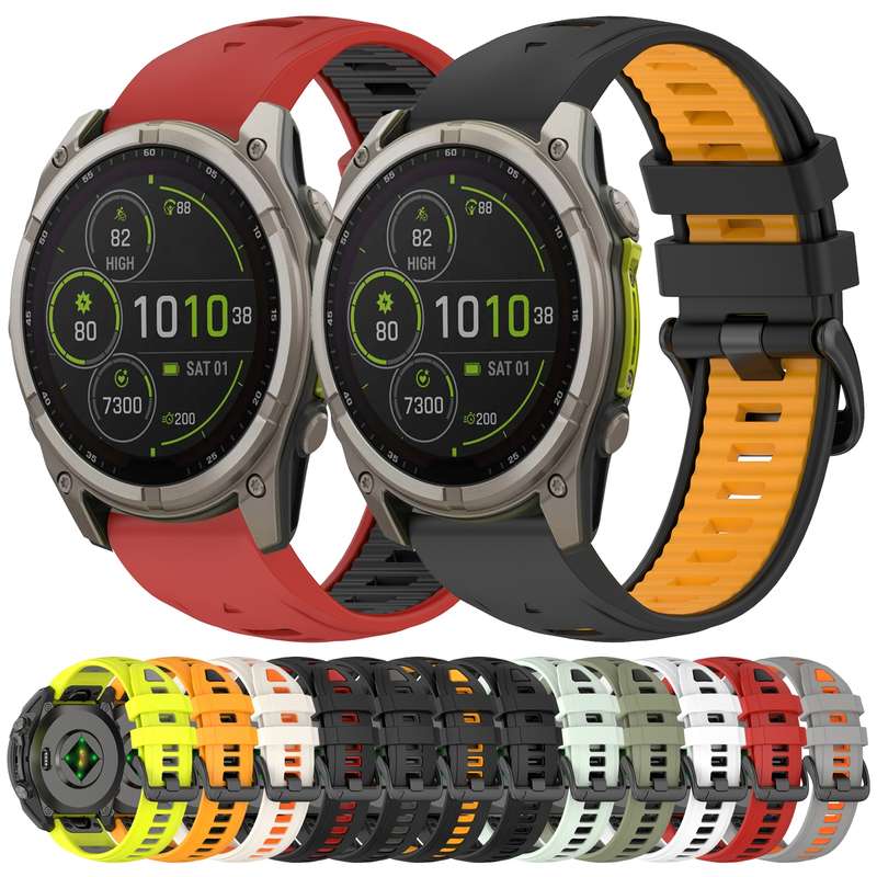 For Garmin Fenix 8 MIP 51mm Dual Color Quick Release Steel Buckle 26mm Silicone Watch Band(White+Bla
