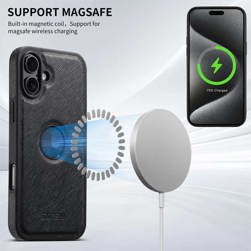 For iPhone 16 Suteni G1 Cross Texture MagSafe Phone Case(Black)