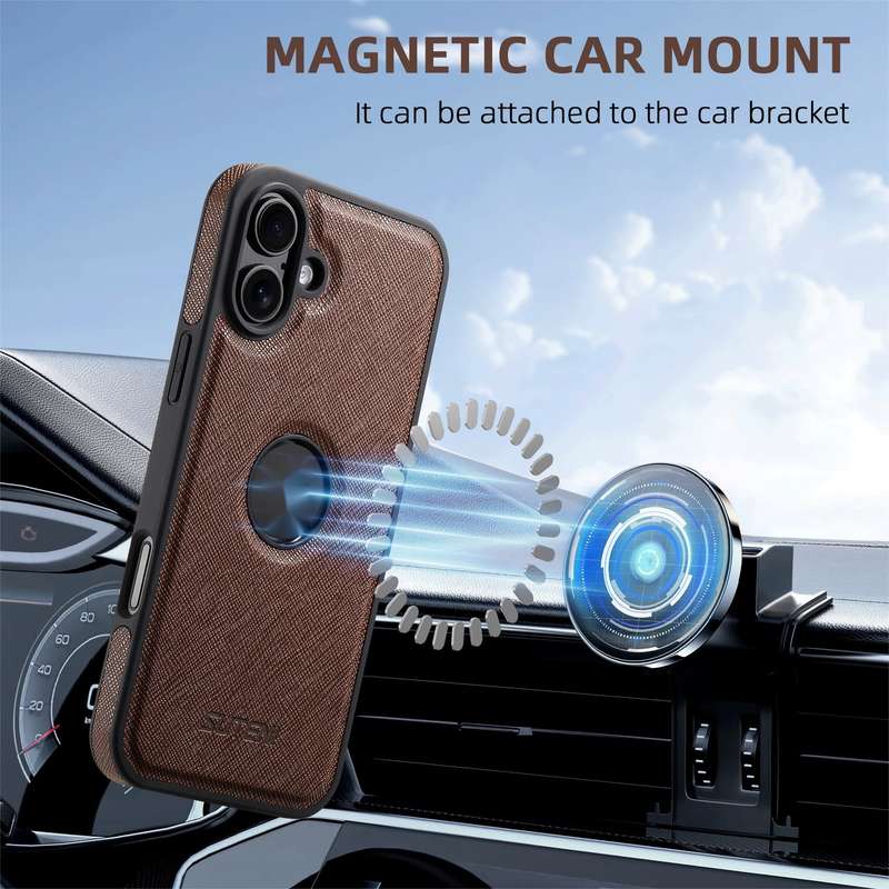 For iPhone 16 Suteni G1 Cross Texture MagSafe Phone Case(Black)