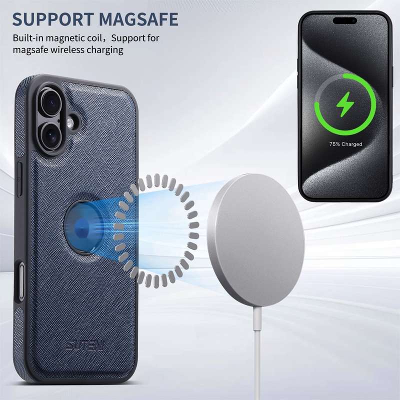 For iPhone 16 Suteni G1 Cross Texture MagSafe Phone Case(Black)