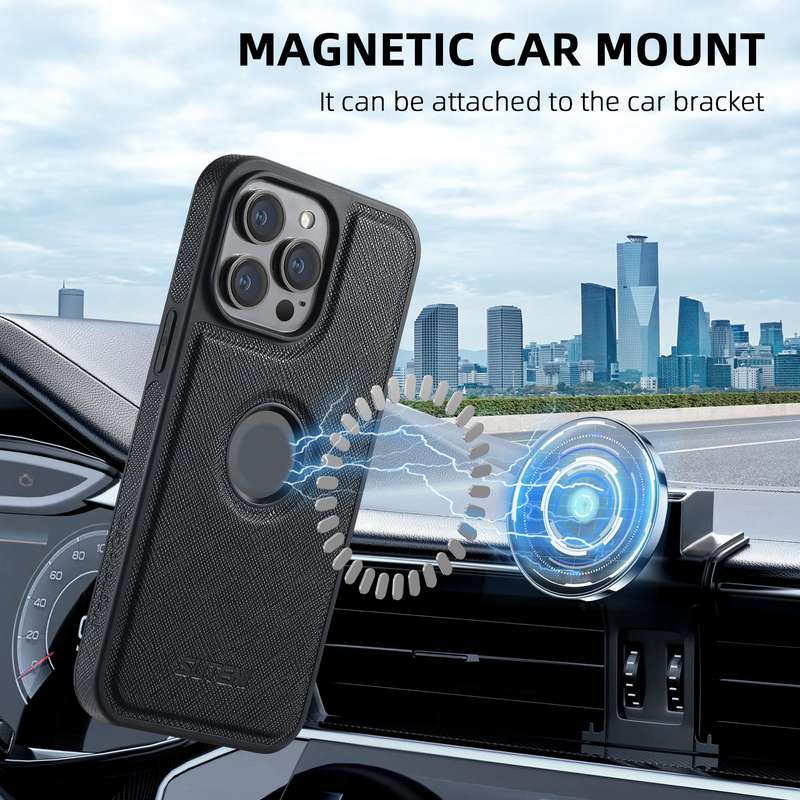 For iPhone 15 Pro Max Suteni G1 Cross Texture MagSafe Phone Case(Black)