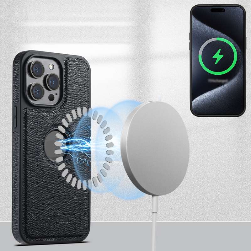 For iPhone 15 Pro Max Suteni G1 Cross Texture MagSafe Phone Case(Black)