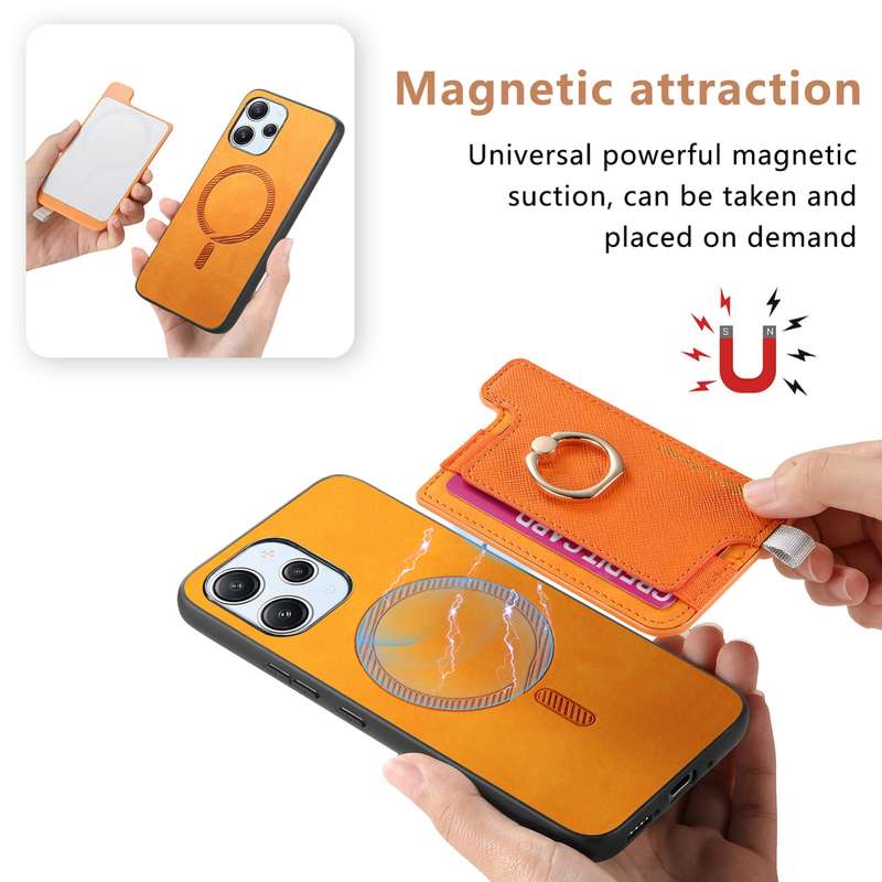 For Redmi Turbo 3 5G Retro Magsafe Cross Leather Ring Holder Card Bag Phone Case(Yellow)