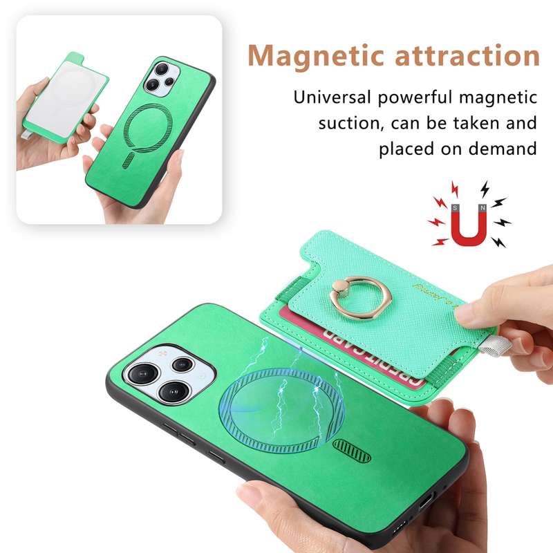 For Xiaomi Redmi A3 Retro Magsafe Cross Leather Ring Holder Card Bag Phone Case(Yellow)