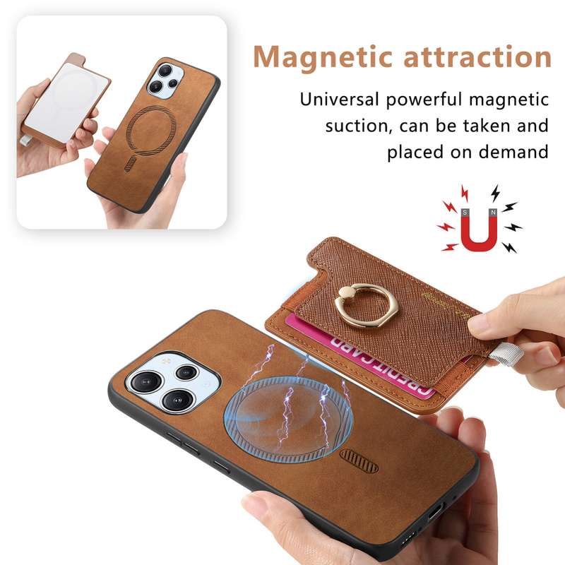 For Xiaomi 14 Retro Magsafe Cross Leather Ring Holder Card Bag Phone Case(Yellow)