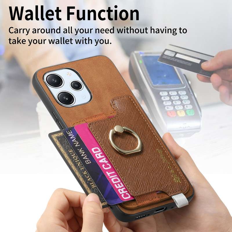 For Xiaomi 14 Retro Magsafe Cross Leather Ring Holder Card Bag Phone Case(Yellow)