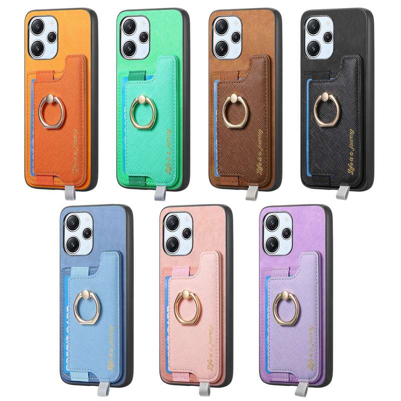 For Xiaomi Redmi Note 13 4G Retro Magsafe Cross Leather Ring Holder Card Bag Phone Case(Yellow)