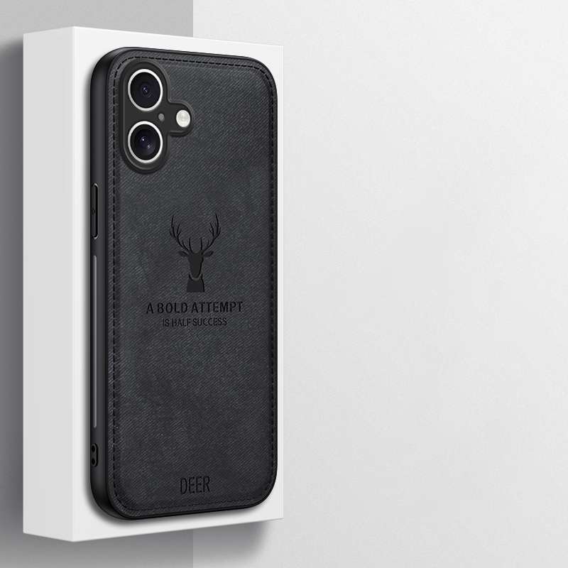 For iPhone 16 Plus Deer Head Cloth Skin All-inclusive Phone Case(Black)