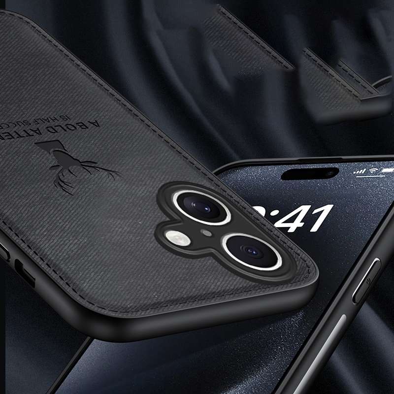 For iPhone 16 Plus Deer Head Cloth Skin All-inclusive Phone Case(Black)