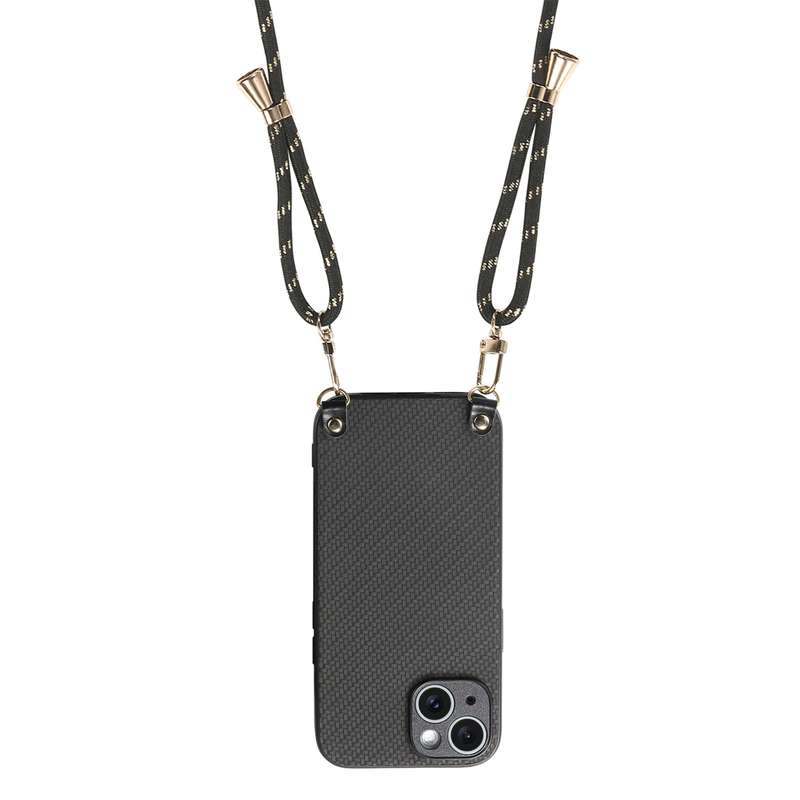 For iPhone 16 Pro Max Carbon Fiber Texture Leather Back Phone Case with Crossbody Strap(Green)