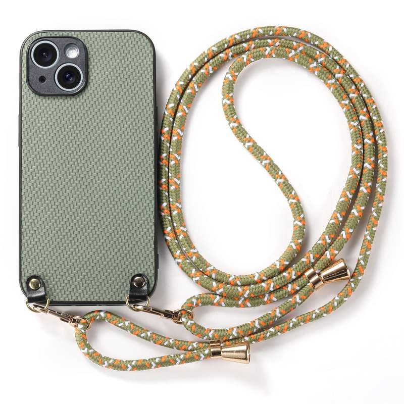 For iPhone 6 Plus / 6s Plus Carbon Fiber Texture Leather Back Phone Case with Crossbody Strap(Green)