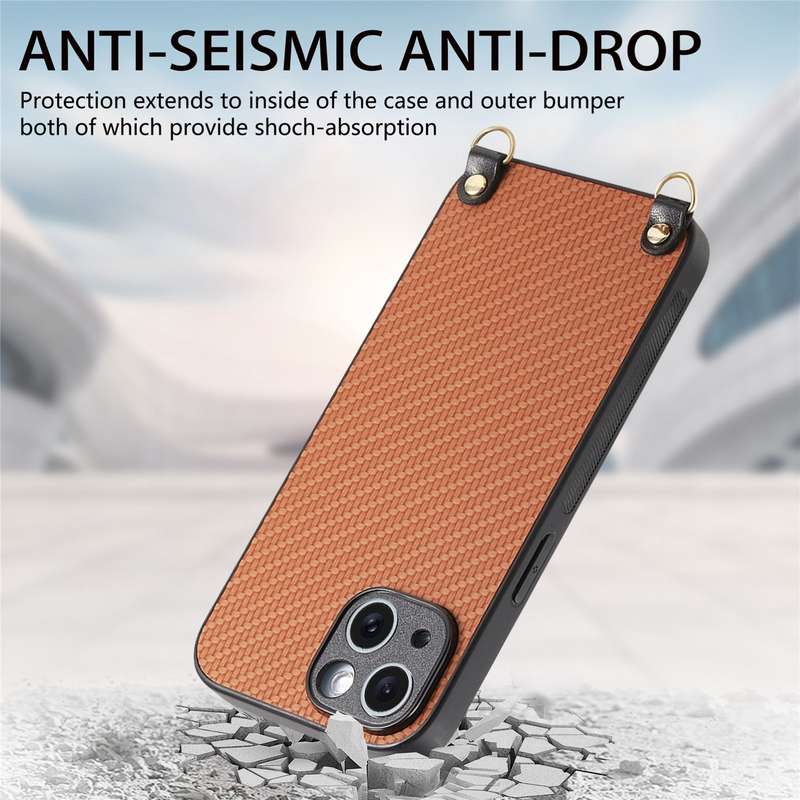 For iPhone 6 / 6s Carbon Fiber Texture Leather Back Phone Case with Crossbody Strap(Green)