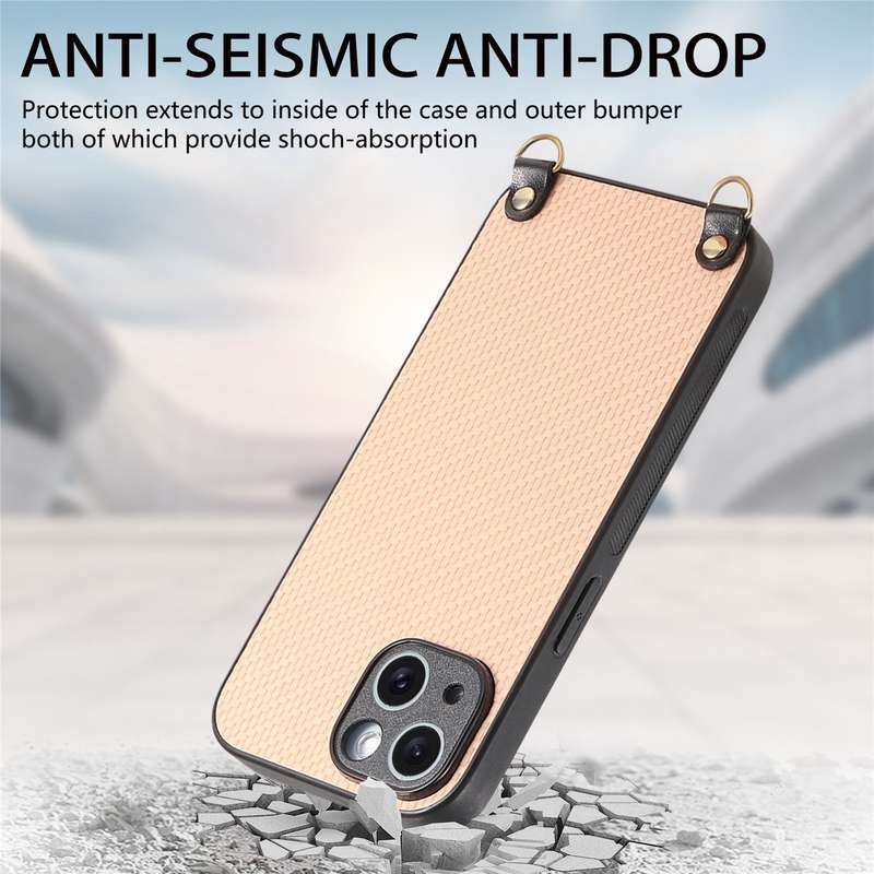 For iPhone 6 / 6s Carbon Fiber Texture Leather Back Phone Case with Crossbody Strap(Green)