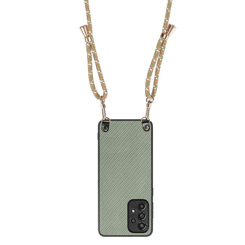 For Samsung Galaxy A34 5G Carbon Fiber Texture Leather Back Cover Phone Case with Crossbody Strap(Gr