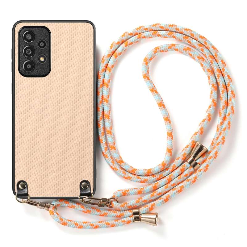 For Samsung Galaxy A34 5G Carbon Fiber Texture Leather Back Cover Phone Case with Crossbody Strap(Gr