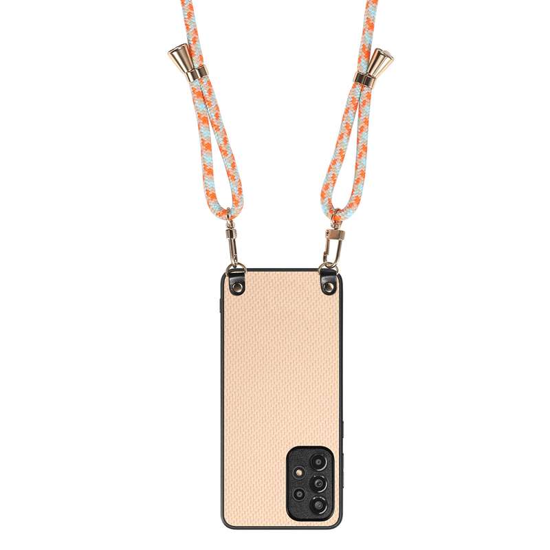 For Samsung Galaxy A34 5G Carbon Fiber Texture Leather Back Cover Phone Case with Crossbody Strap(Gr