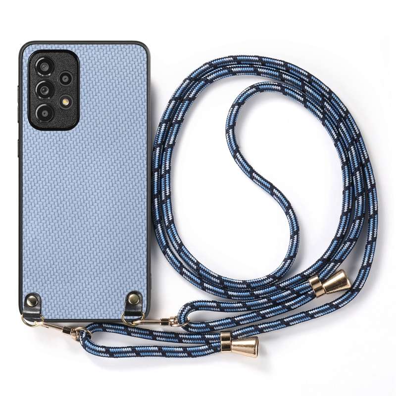 For Samsung Galaxy A34 5G Carbon Fiber Texture Leather Back Cover Phone Case with Crossbody Strap(Gr