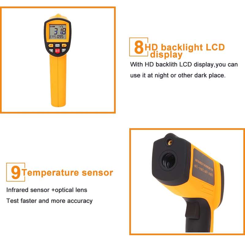 GM1150A 50:1 Infrared Thermometer -18~1150 Degrees Celsius LCD Digital Temperature Meter Industrial