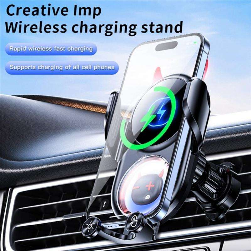 D1 Devil Design Air Vent Mount Phone Holder Stand 15W Car Wireless Charger(White)