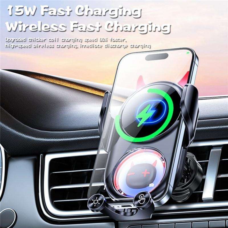 D1 Devil Design Air Vent Mount Phone Holder Stand 15W Car Wireless Charger(White)