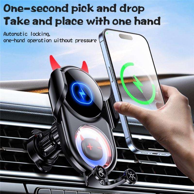 D1 Devil Design Air Vent Mount Phone Holder Stand 15W Car Wireless Charger(White)