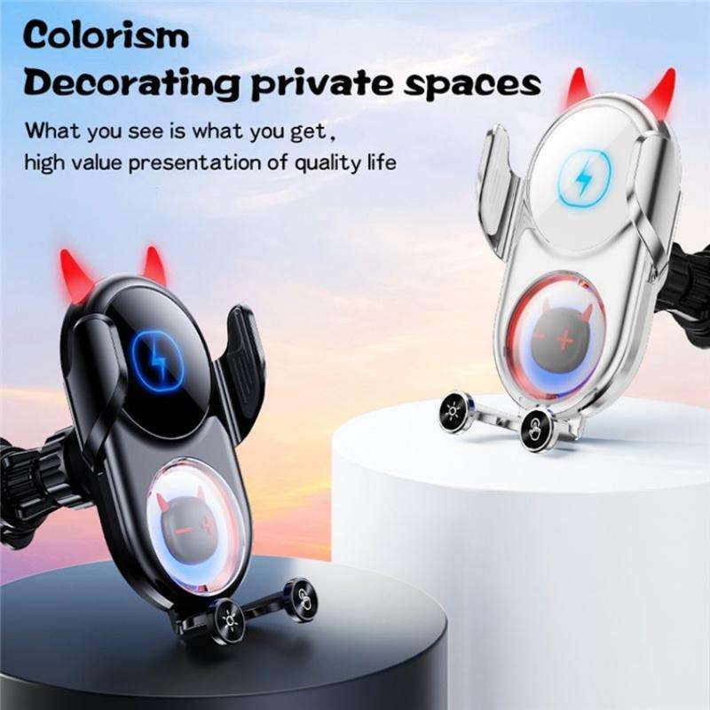 D1 Devil Design Air Vent Mount Phone Holder Stand 15W Car Wireless Charger(White)