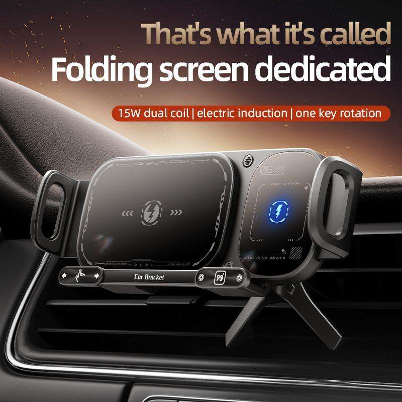 SD01 Car Air Vent Mount Dual Coil Rotating Phone Stand 15W Wireless Charger Phone Holder(Grey)