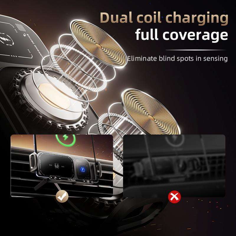 SD01 Car Air Vent Mount Dual Coil Rotating Phone Stand 15W Wireless Charger Phone Holder(Grey)