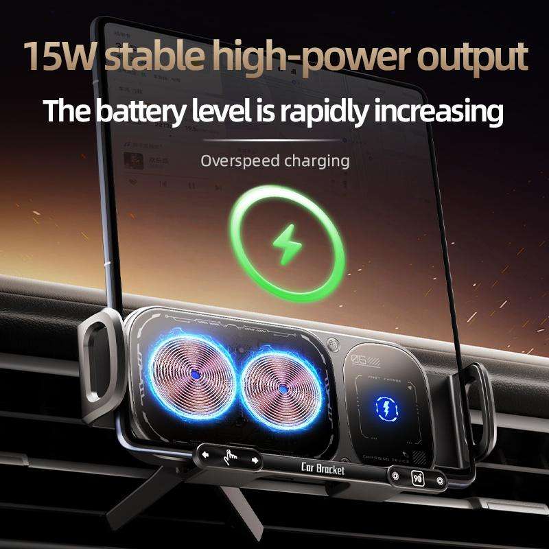 SD01 Car Air Vent Mount Dual Coil Rotating Phone Stand 15W Wireless Charger Phone Holder(Grey)