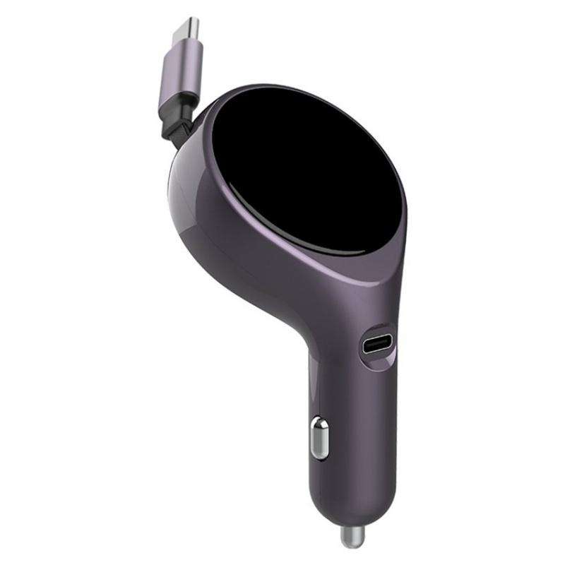 K1 With Retractable Cable Car Charger Type-C PD 20W Fast Charging Adapter