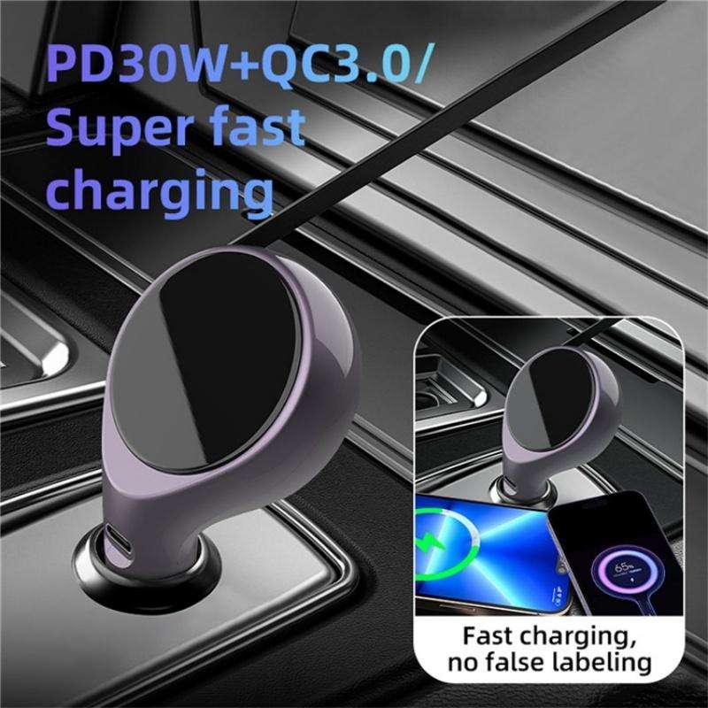 K1 With Retractable Cable Car Charger Type-C PD 20W Fast Charging Adapter