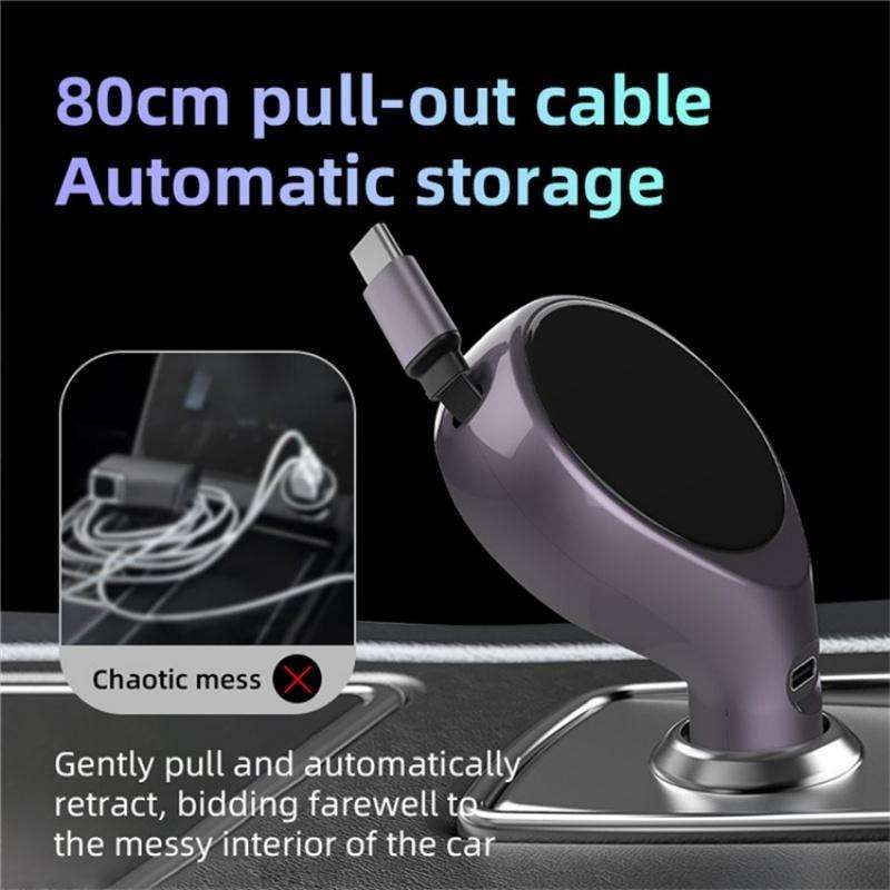K1 With Retractable Cable Car Charger Type-C PD 20W Fast Charging Adapter