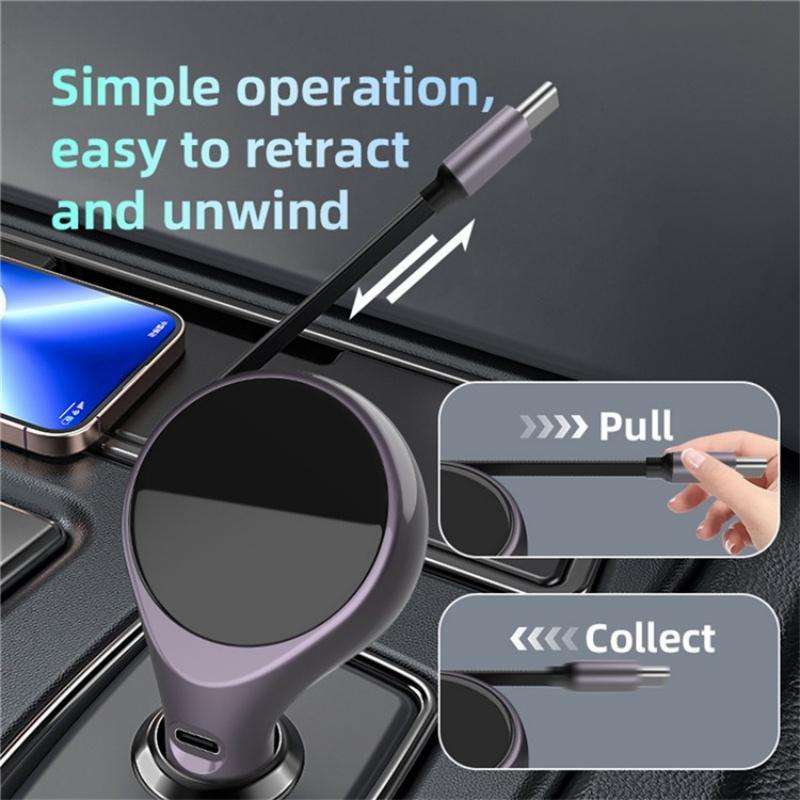 K1 With Retractable Cable Car Charger Type-C PD 20W Fast Charging Adapter