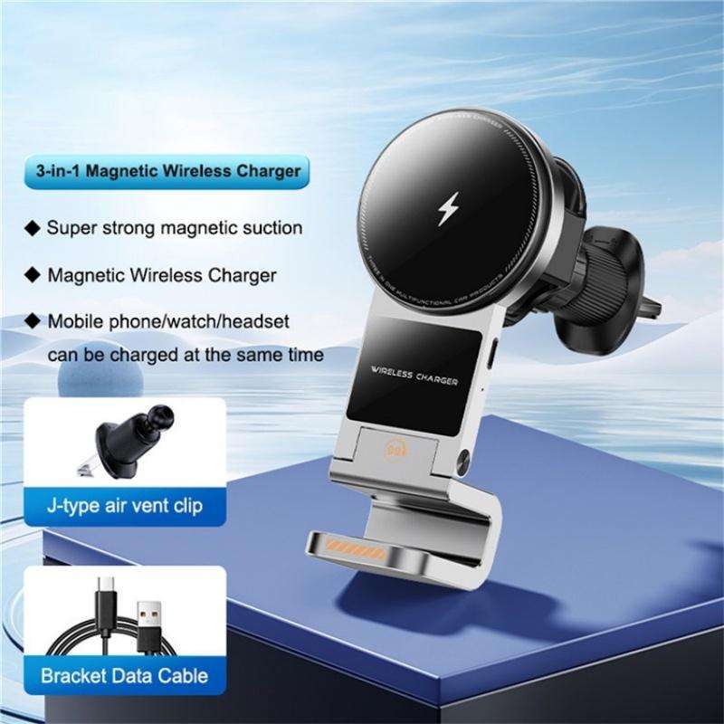 SD16 For Phone Watch Earphone Car Air Vent Phone Holder Magnetic 3 in 1 Wireless Charger(Black)