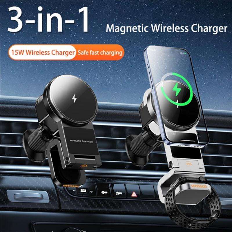SD16 For Phone Watch Earphone Car Air Vent Phone Holder Magnetic 3 in 1 Wireless Charger(Black)