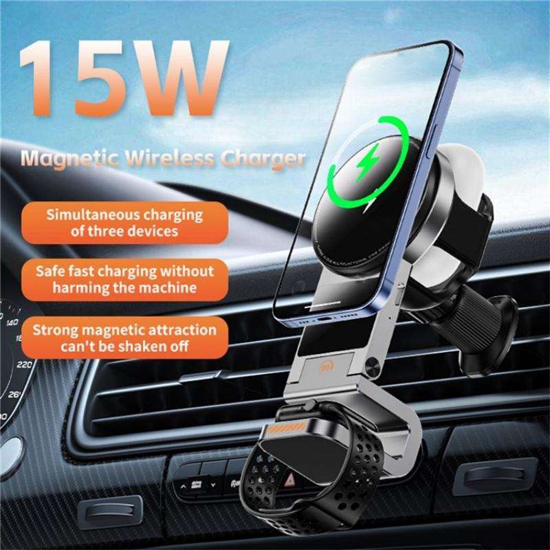 SD16 For Phone Watch Earphone Car Air Vent Phone Holder Magnetic 3 in 1 Wireless Charger(Black)