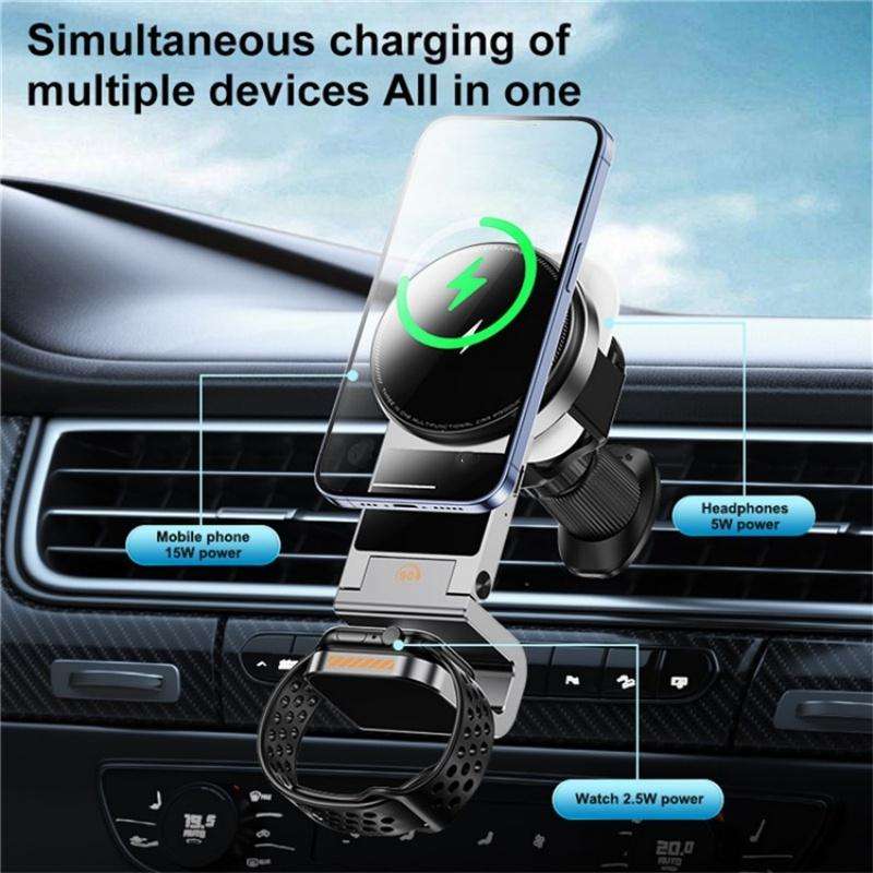 SD16 For Phone Watch Earphone Car Air Vent Phone Holder Magnetic 3 in 1 Wireless Charger(Black)