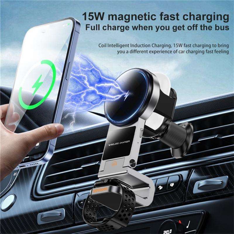 SD16 For Phone Watch Earphone Car Air Vent Phone Holder Magnetic 3 in 1 Wireless Charger(Black)