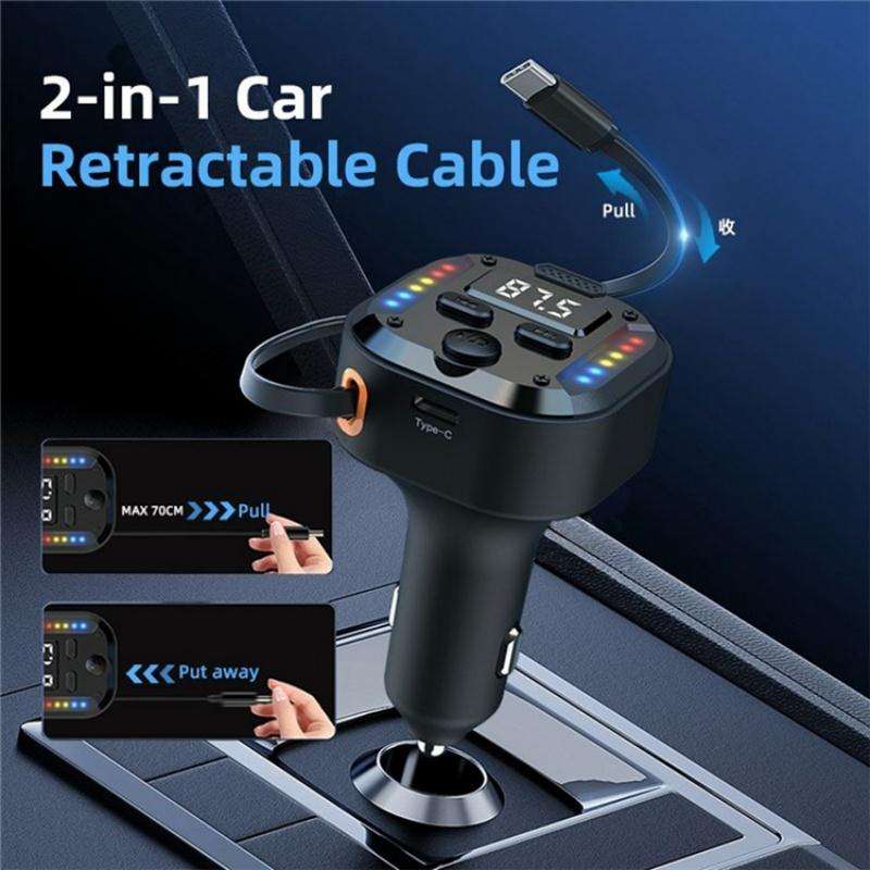C69 PD 30W Fast Charger FM Transmitter Bluetooth Car Charger with Type-C Extendable Cable
