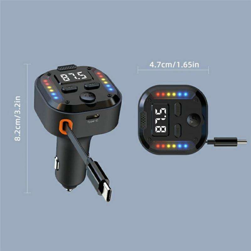 C69 PD 30W Fast Charger FM Transmitter Bluetooth Car Charger with Type-C Extendable Cable