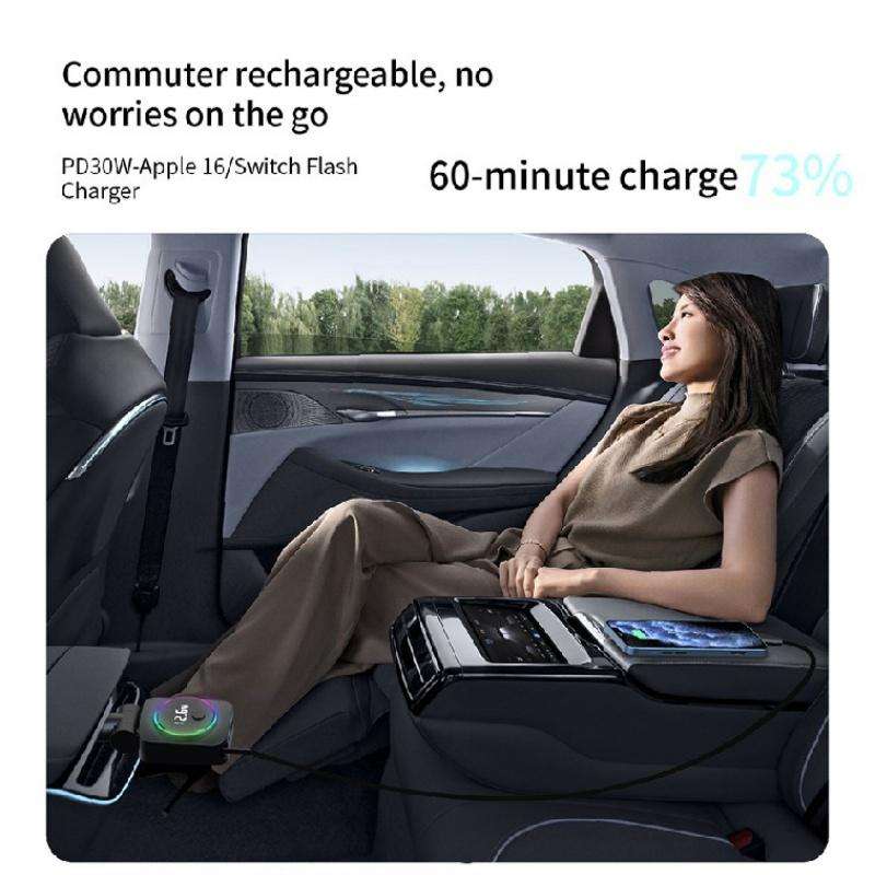 K38 Retractable Cable USB + Type-C Car Charger PD 30W Fast Charging Cigarette Lighter Adapter