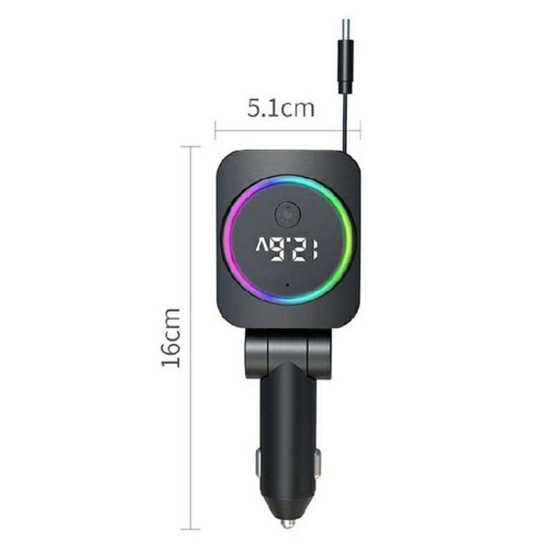 K38 Retractable Cable USB + Type-C Car Charger PD 30W Fast Charging Cigarette Lighter Adapter